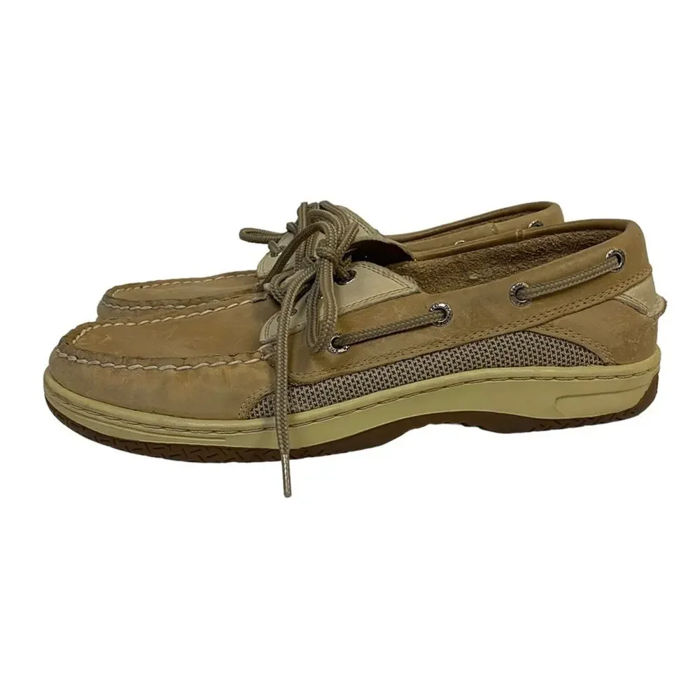 Sperry Top Sider Billfish Tan Leather 3 Eye Slip On Boat Shoes Size 8.5
